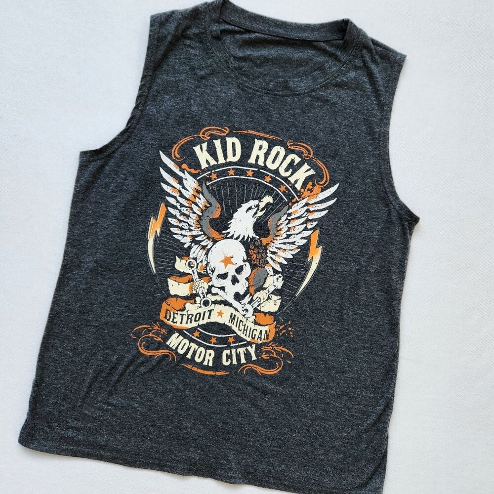 Kid Rock Detroit Michigan Motor City Graphic Tank Top Shirt Sleeveless Grey L - Picture 1 of 7
